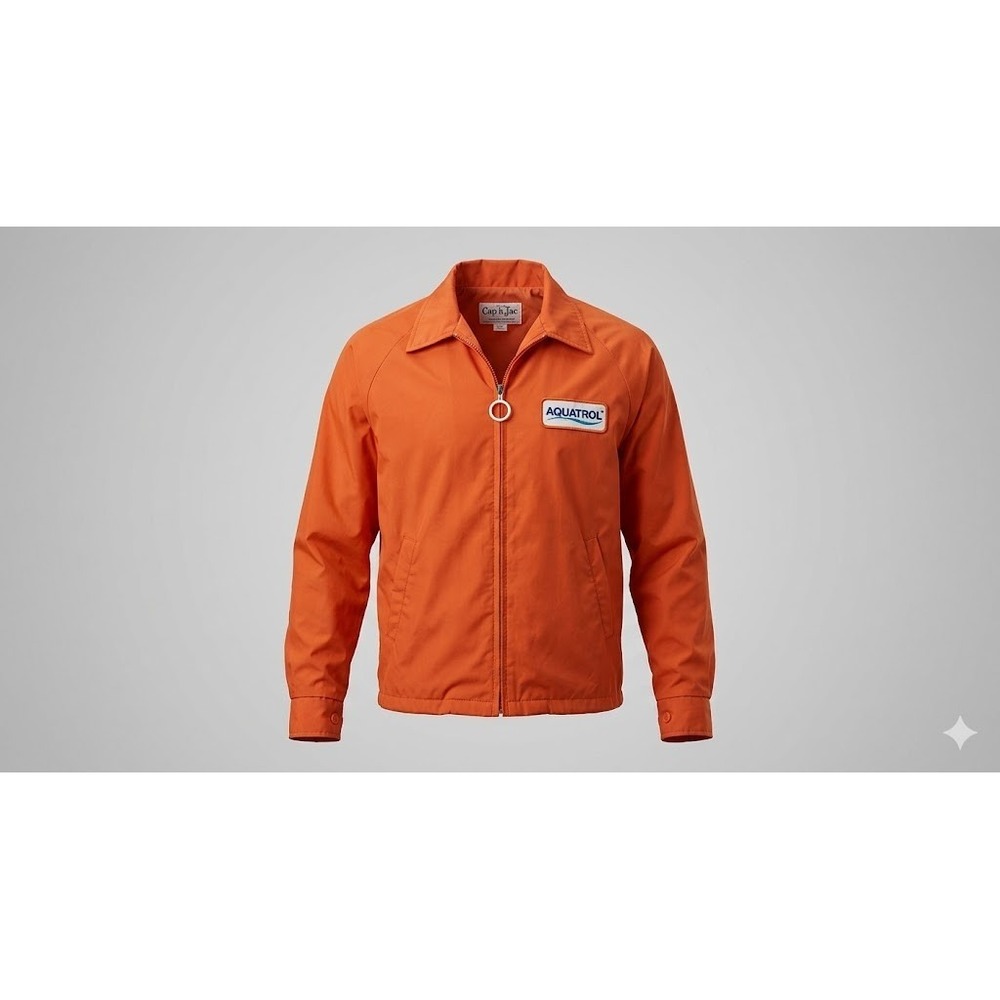 Vtg 70s Cap n Jac Workwear Gas Station Jacket Orange Aquatrol Patch Ring Zip M